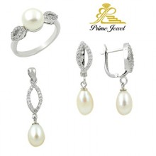 Gümüş zirkon taşlı set ( İnci)